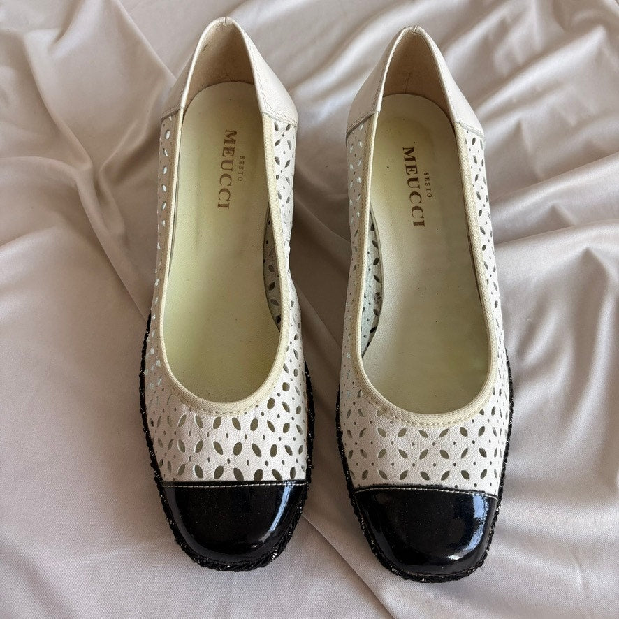 Sesto Meucci White Wedge Flats - Eyelet Cutouts, Made in Italy, Size 7