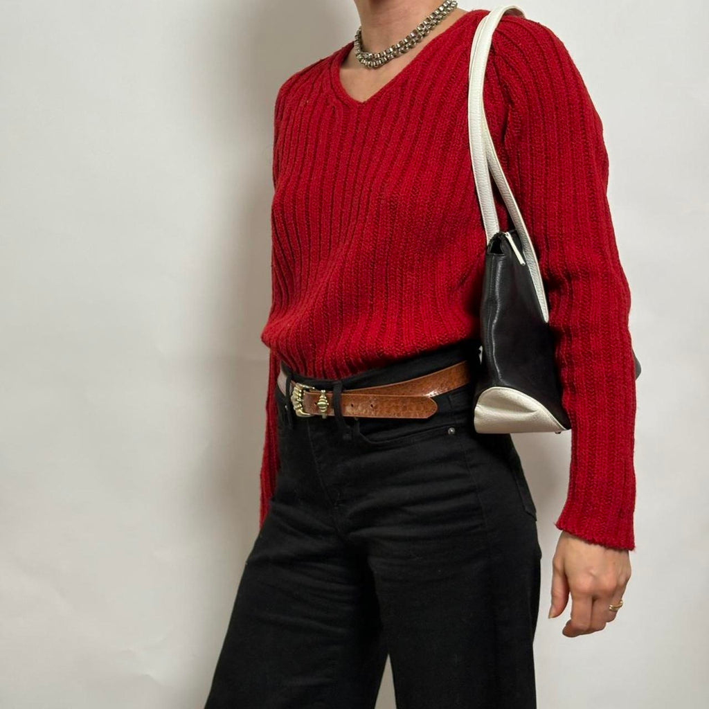 Ricki's Cherry Red Chunky V-Neck Sweater - Small
