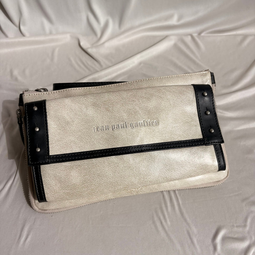 Vintage Jean Paul Gaultier Cream & Black Studded Belted Crossbody Bag