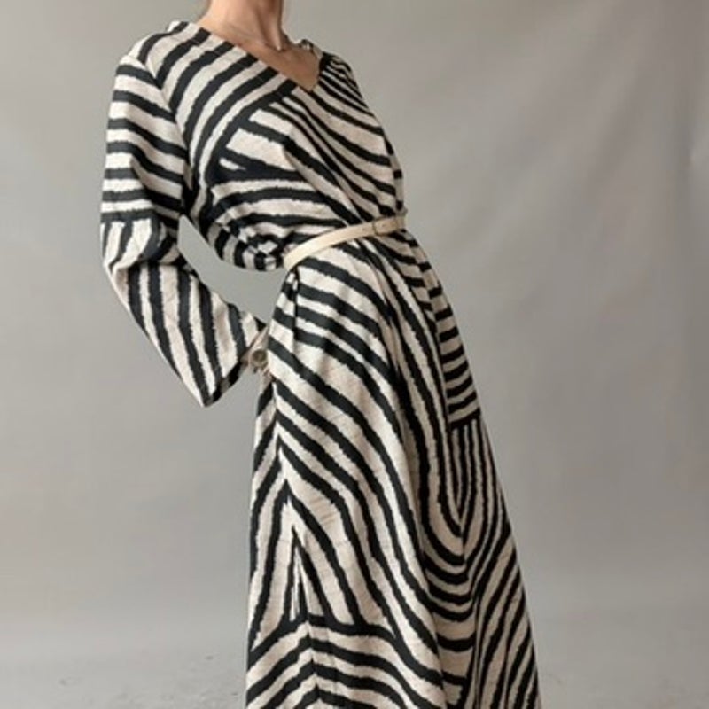 Vintage Zebra Print Maxi Dress