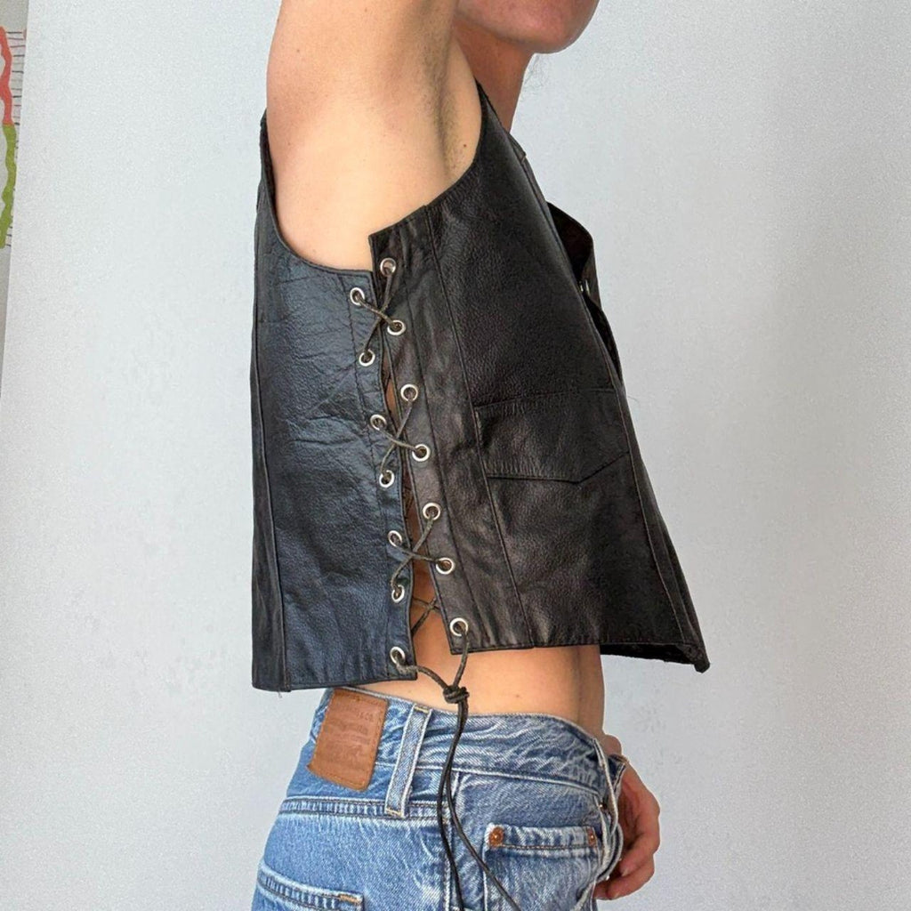 Vintage Zony Inc. Black Leather Motercycle Vest