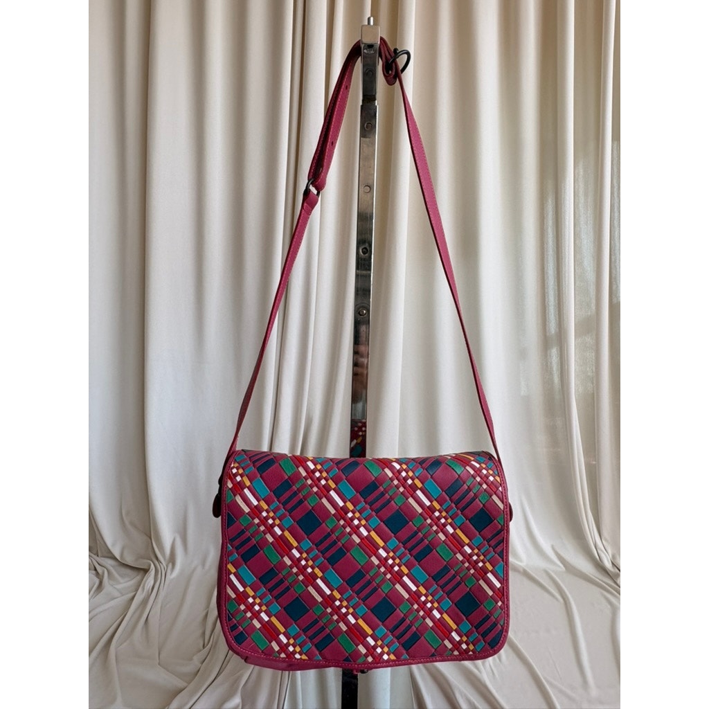 Charles Klein Woven Leather Crossbody - Fuchsia Base, Made in Italy