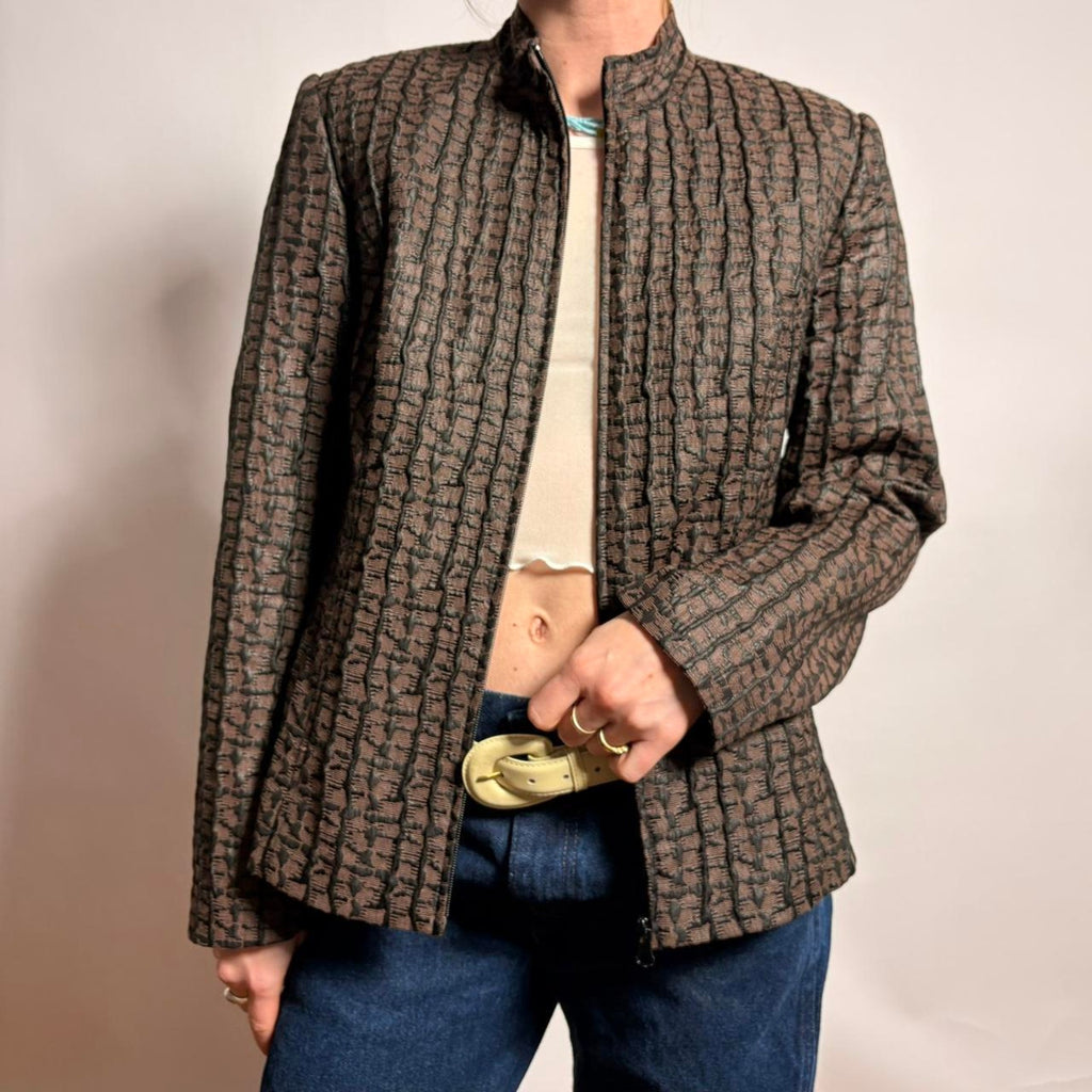 Due Per Due Textured Stand Collar Jacket - Size M