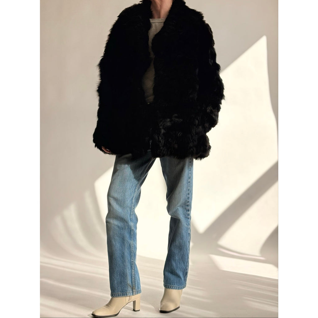 Vintage 1970s Black Lamb Fur Coat