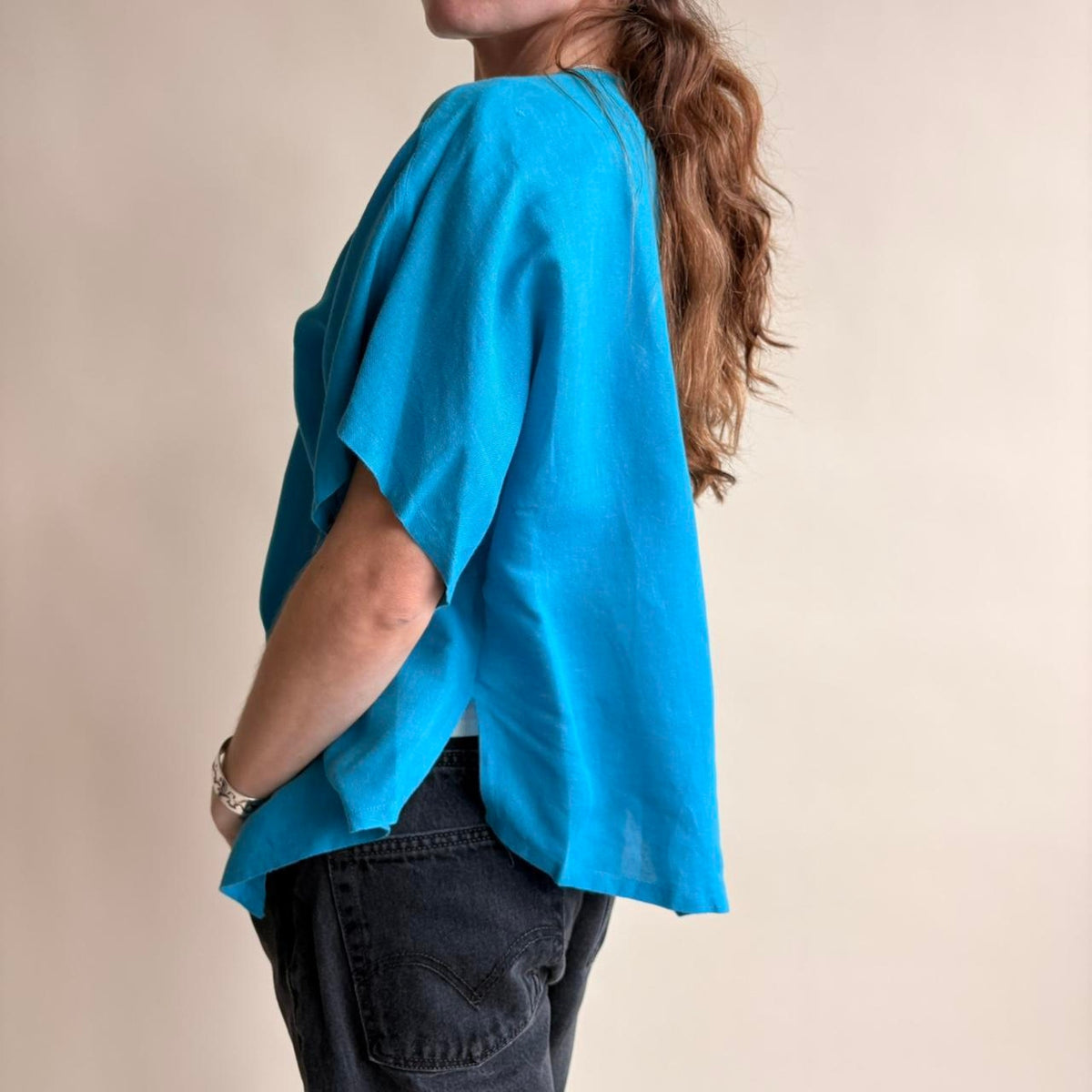 Robert Haik Linen Cotton Open Blouse - Bright Blue