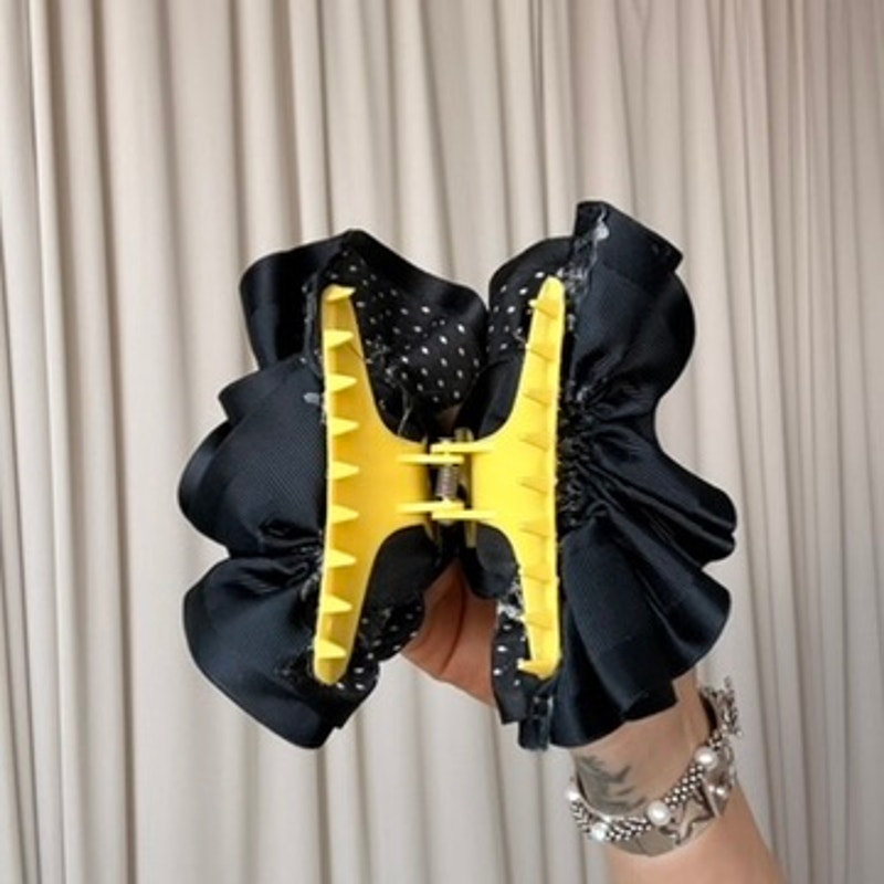 Black & White Checkered Ribbon Claw Clip - Retro, 4"