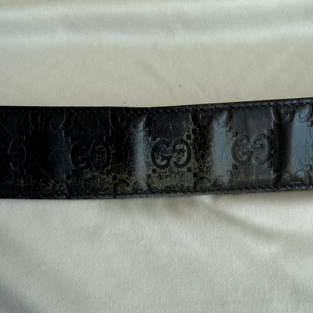 Gucci Guccissima Leather Belt - Black, Silver Interlocking G, Size 95cm