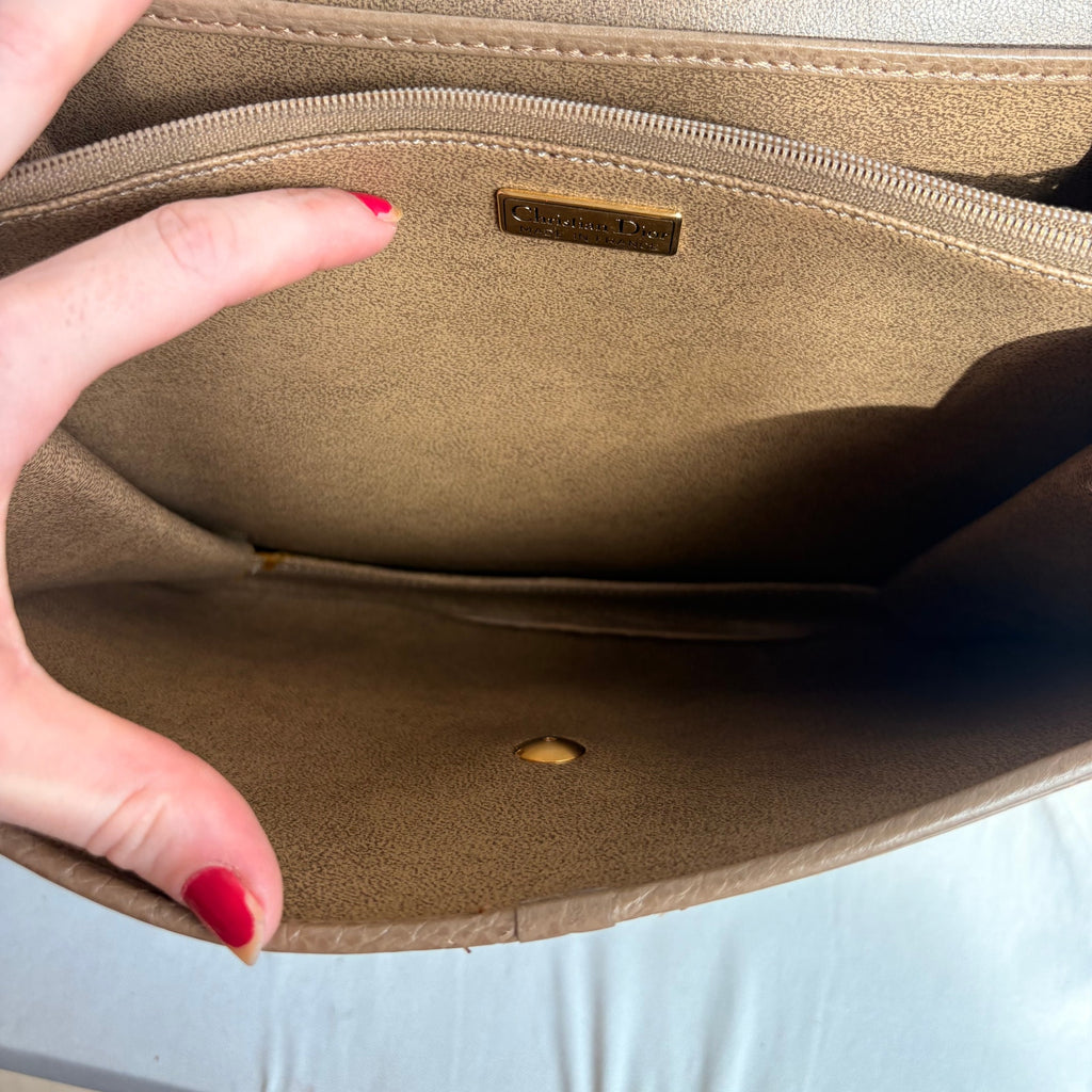 Vintage Christian Dior Oval Buckle Tan Leather Shoulder Bag