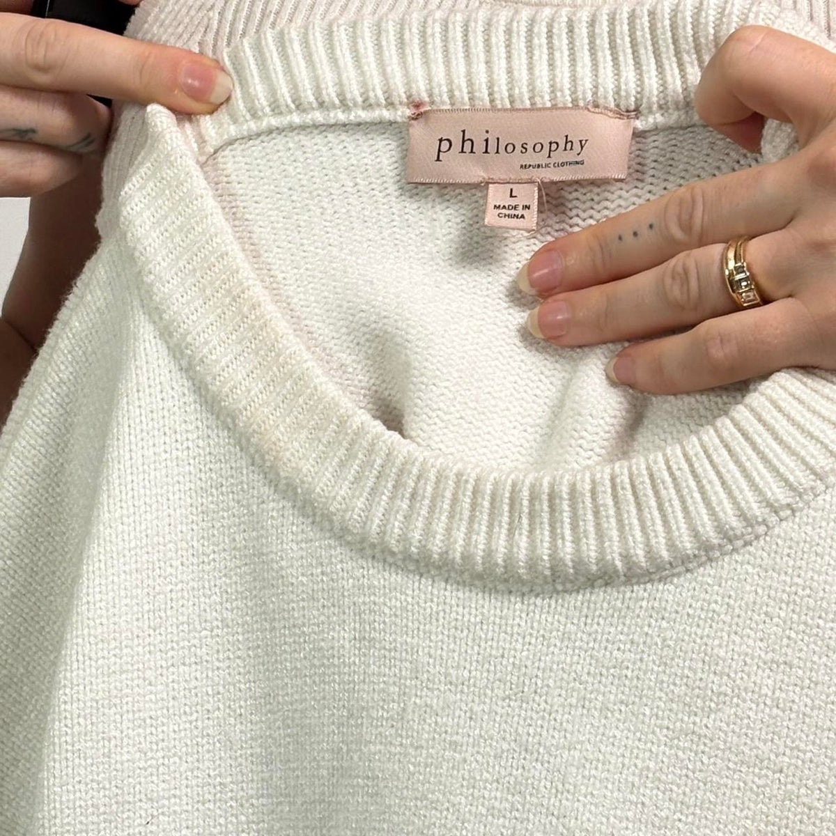 Philosophy White & Navy Striped Sweater | Classic Preppy Cotton