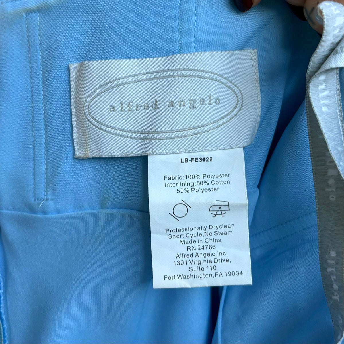 Alfred Angelo Baby Blue Y2K Midi Dress - Square Neck, Ribbon Waist, Size 6