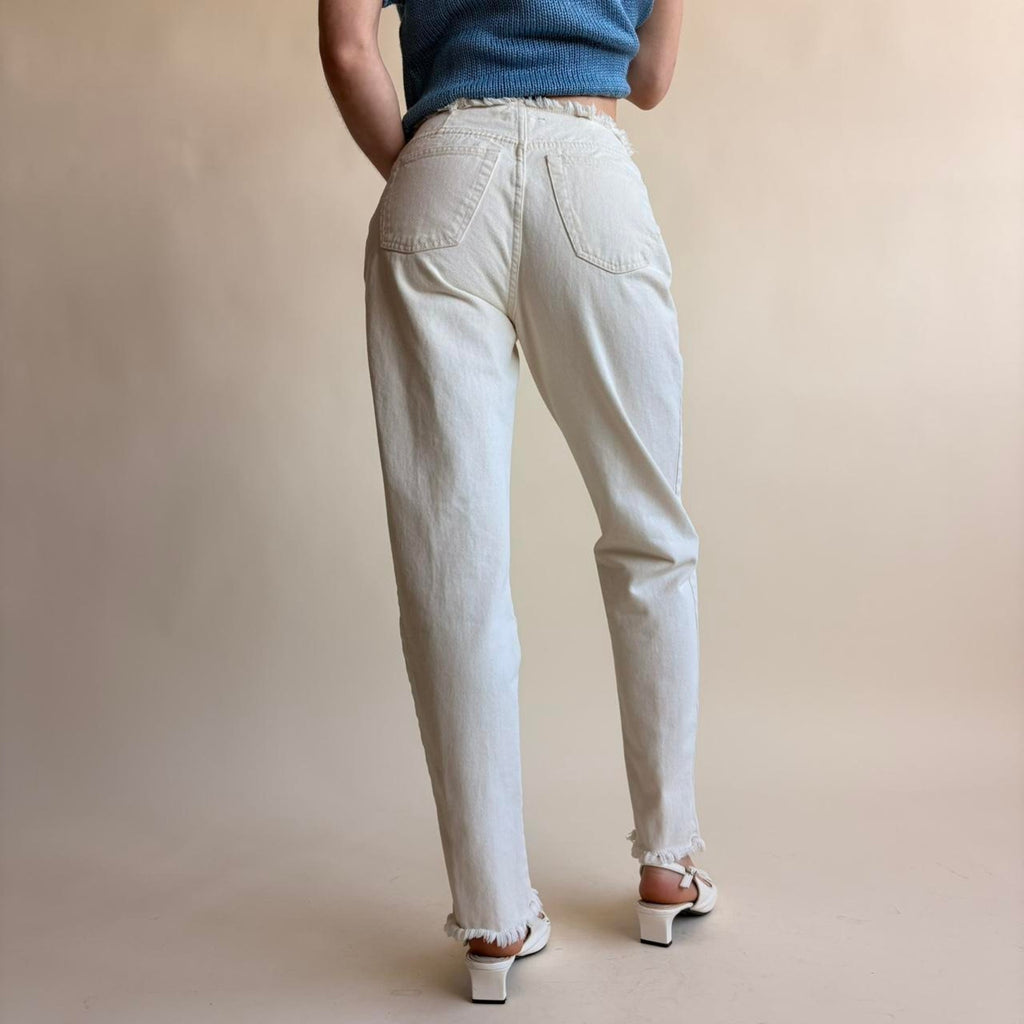 Naf Naf White Raw Hem Jeans - Grunge Edge, Fits Size 2