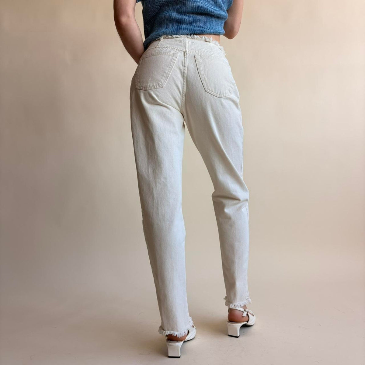 Naf Naf White Raw Hem Jeans - Grunge Edge, Fits Size 2