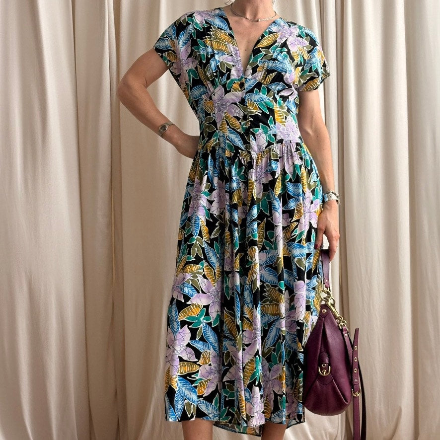 Milanzo Tropical Floral Shirt Dress - 80s/90s - Size 9/10 (Fits S)