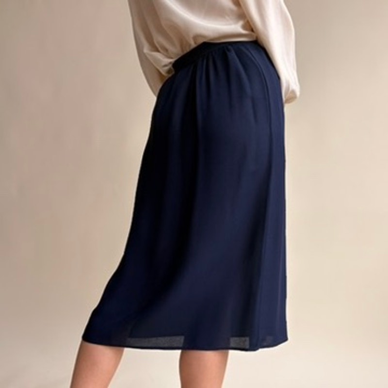 Navy Blue A-Line Midi Skirt - 80s Vintage, Size 4 (Fits 0)