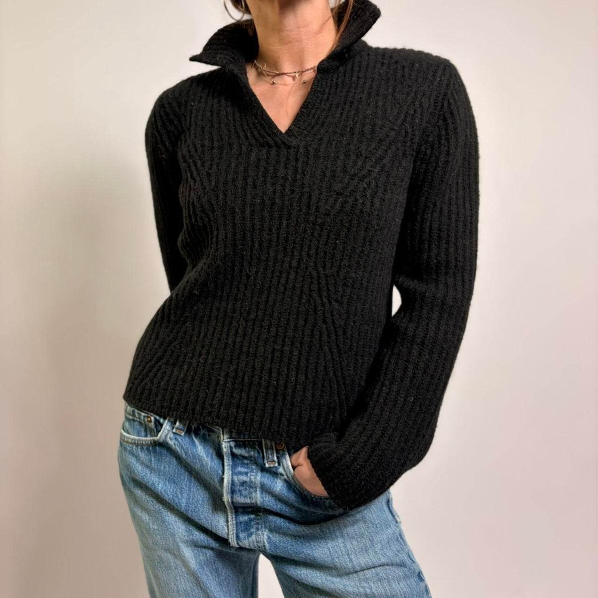 Vintage Jones New York Wool & Alpaca Sweater - Ink Black, Size Medium