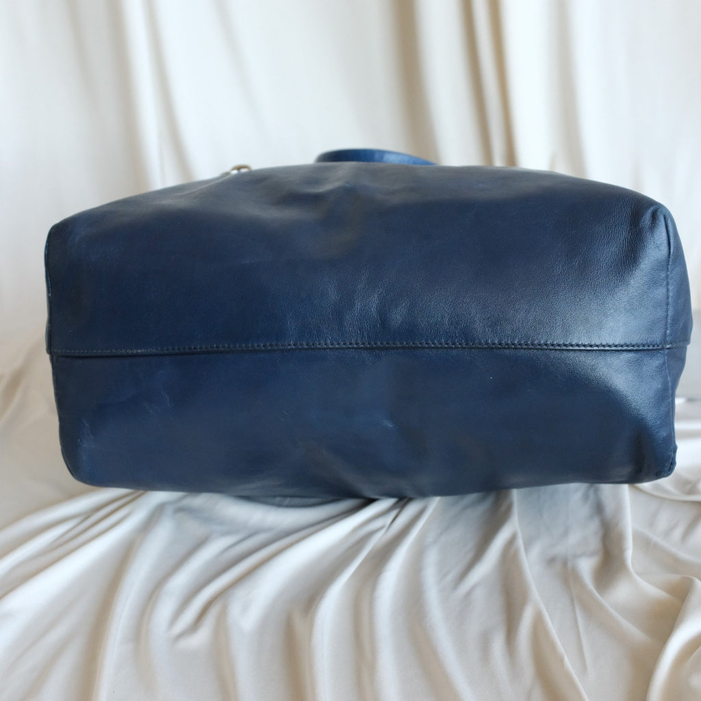 MIU MIU Vitello Soft Leather Shopping Tote Bag - Blue & Navy Two-Tone w/ COA