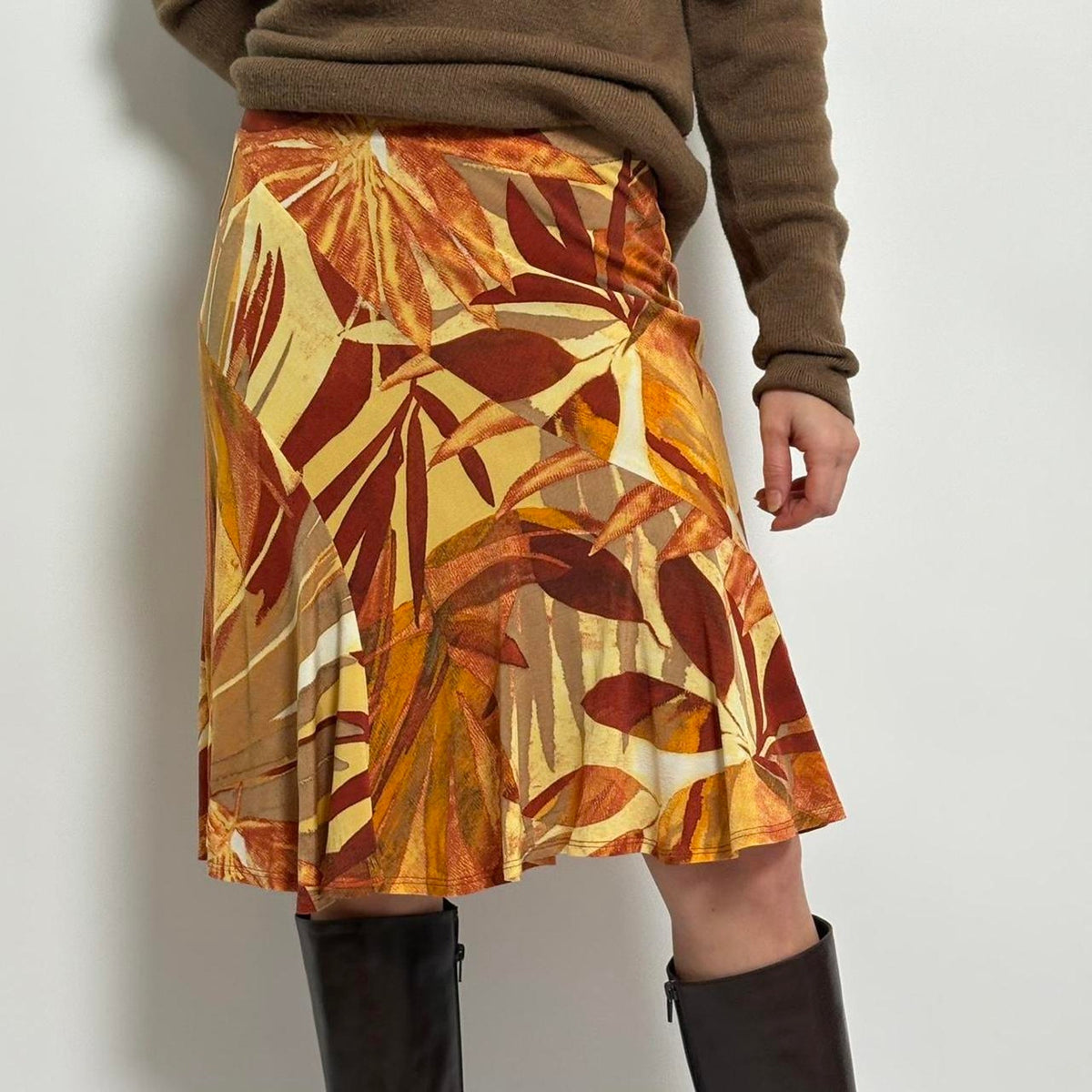 Caché Orange Abstract Print  Midi Skirt | S