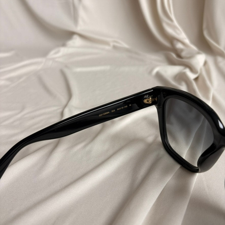 Gucci GG1338S Unisex Sunglasses - Black Acetate, Gold GG Logo, Brand New