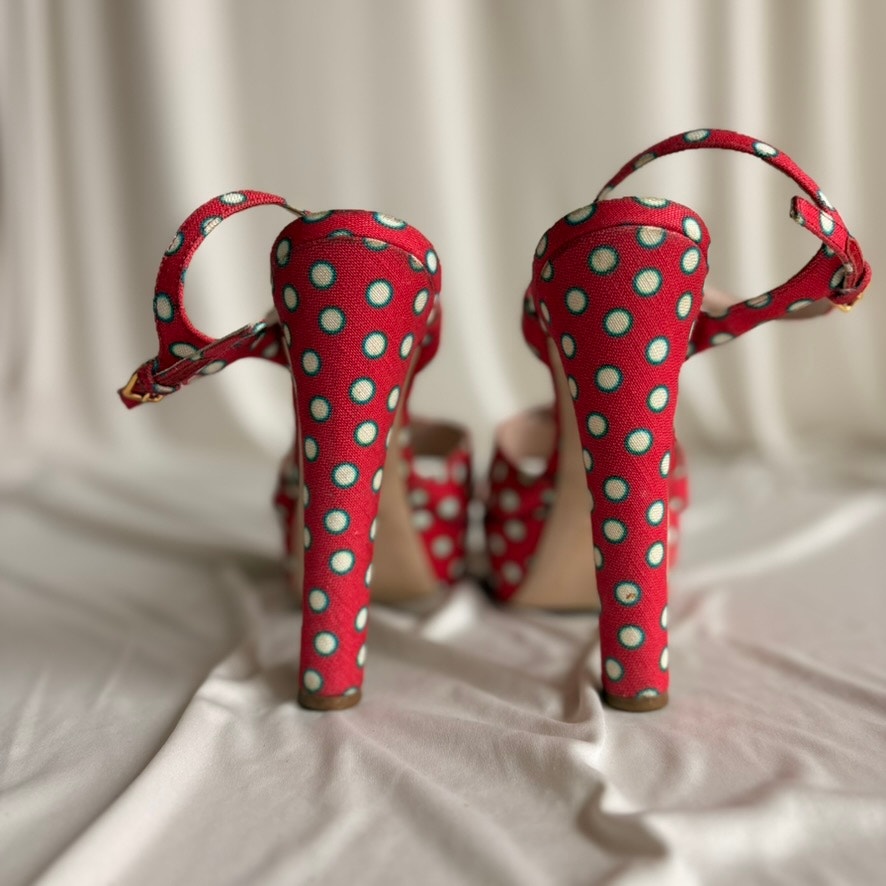 Miu Miu Polka-Dot Canvas Platform Sandals - 2010 SS Collection, EU 37/US 7