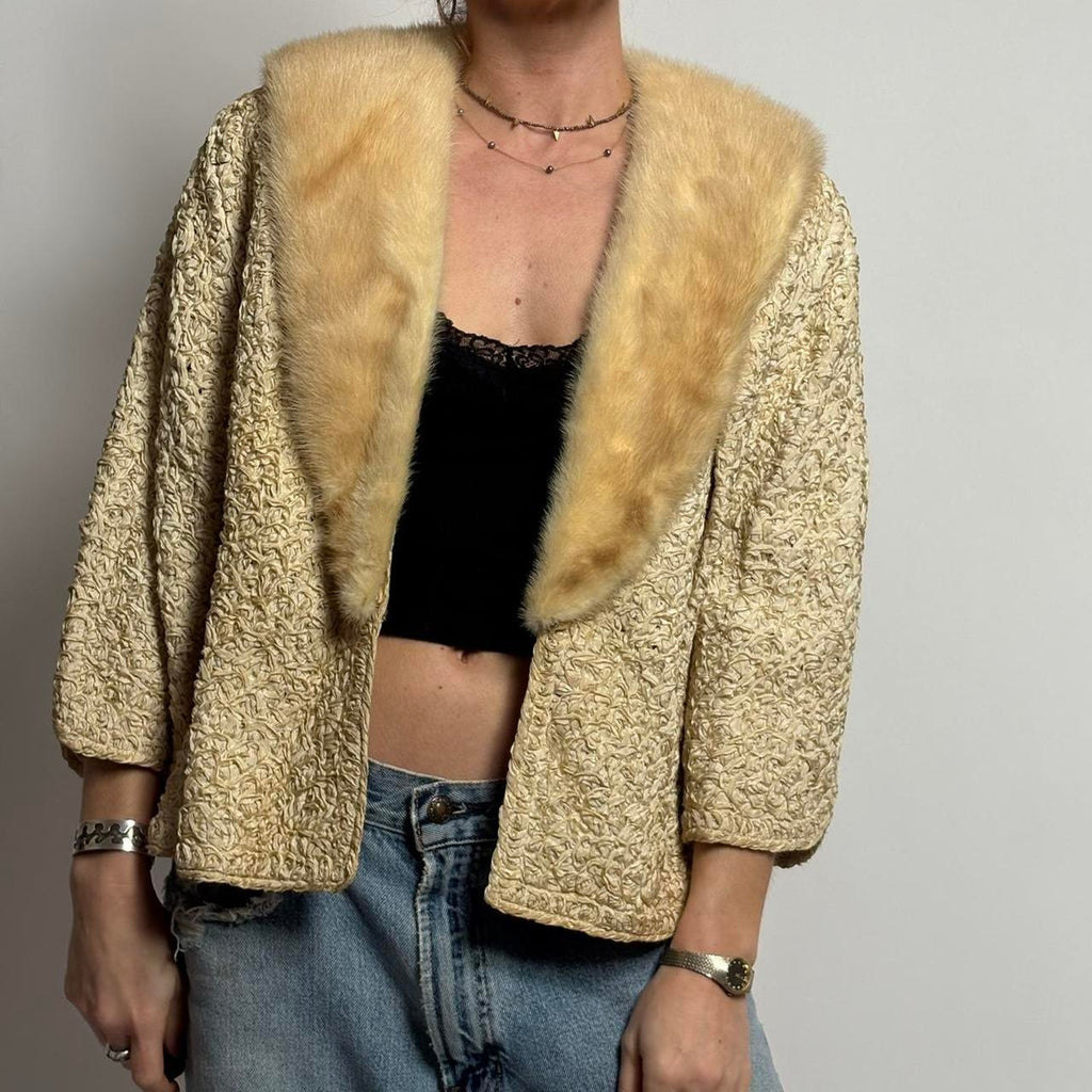 Vintage 1950s Ribbon Knit jacket by Dolly Muff Msg. Co.