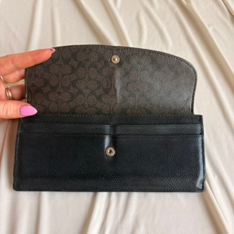 Coach Slim Envelope Wallet - Black, Crossgrain Leather, 8 Card Slots