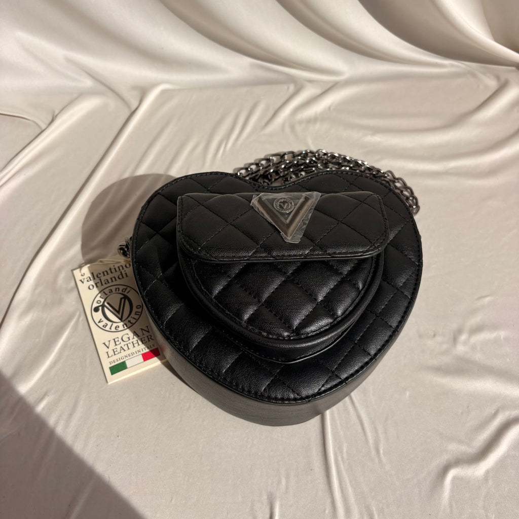 Valentino Orlandi Black Quilted Heart Crossbody Bag, NWT