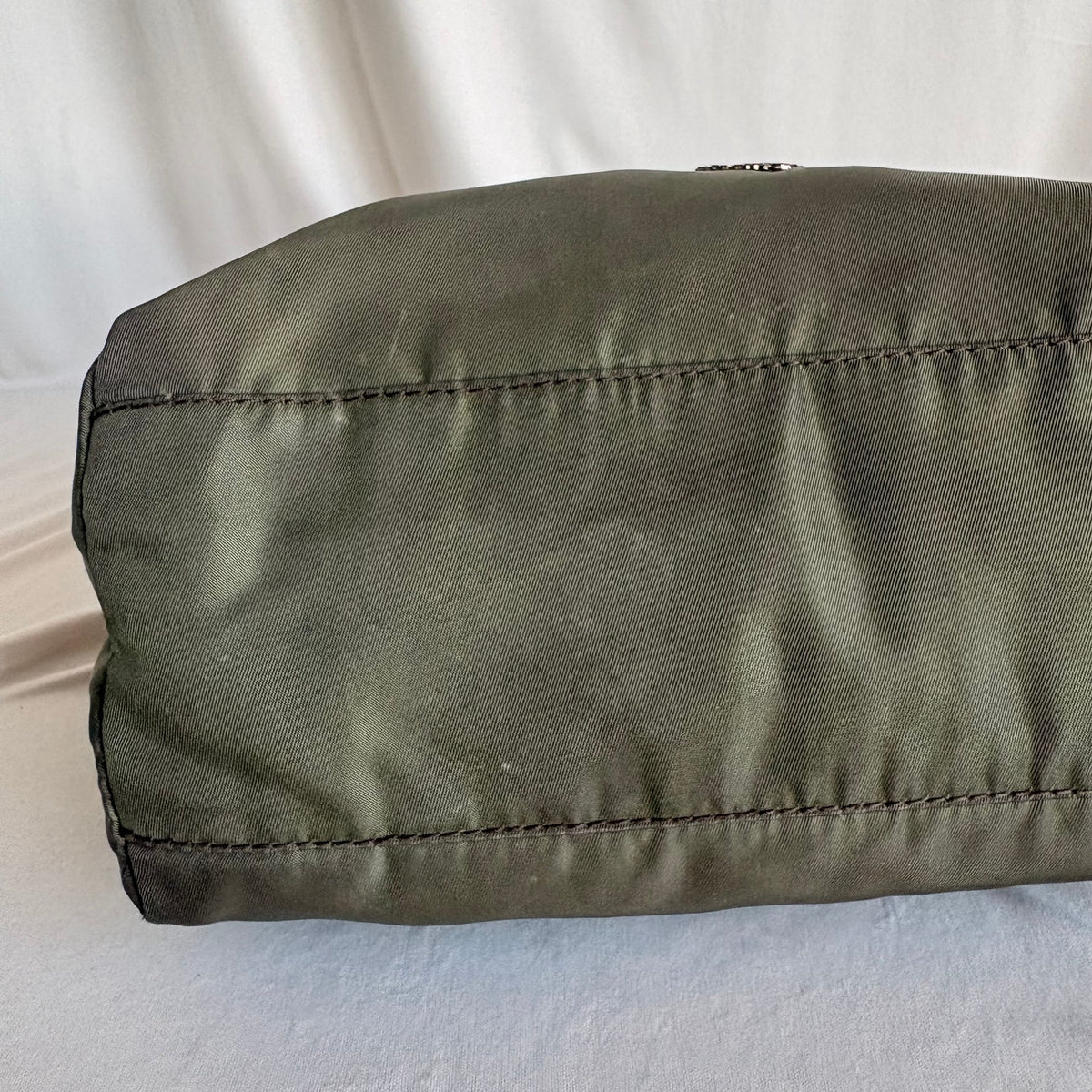 Vintage Prada Olive Green Nylon Beaded Logo Tote