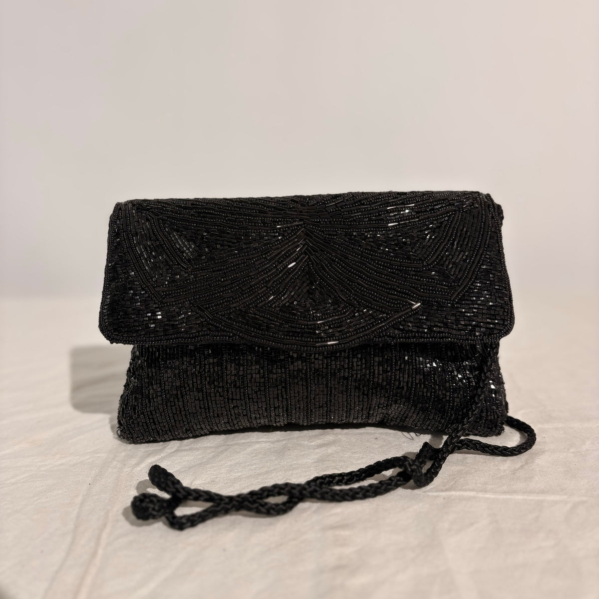 Vintage Magid Black Beaded Clutch - 8"x5"