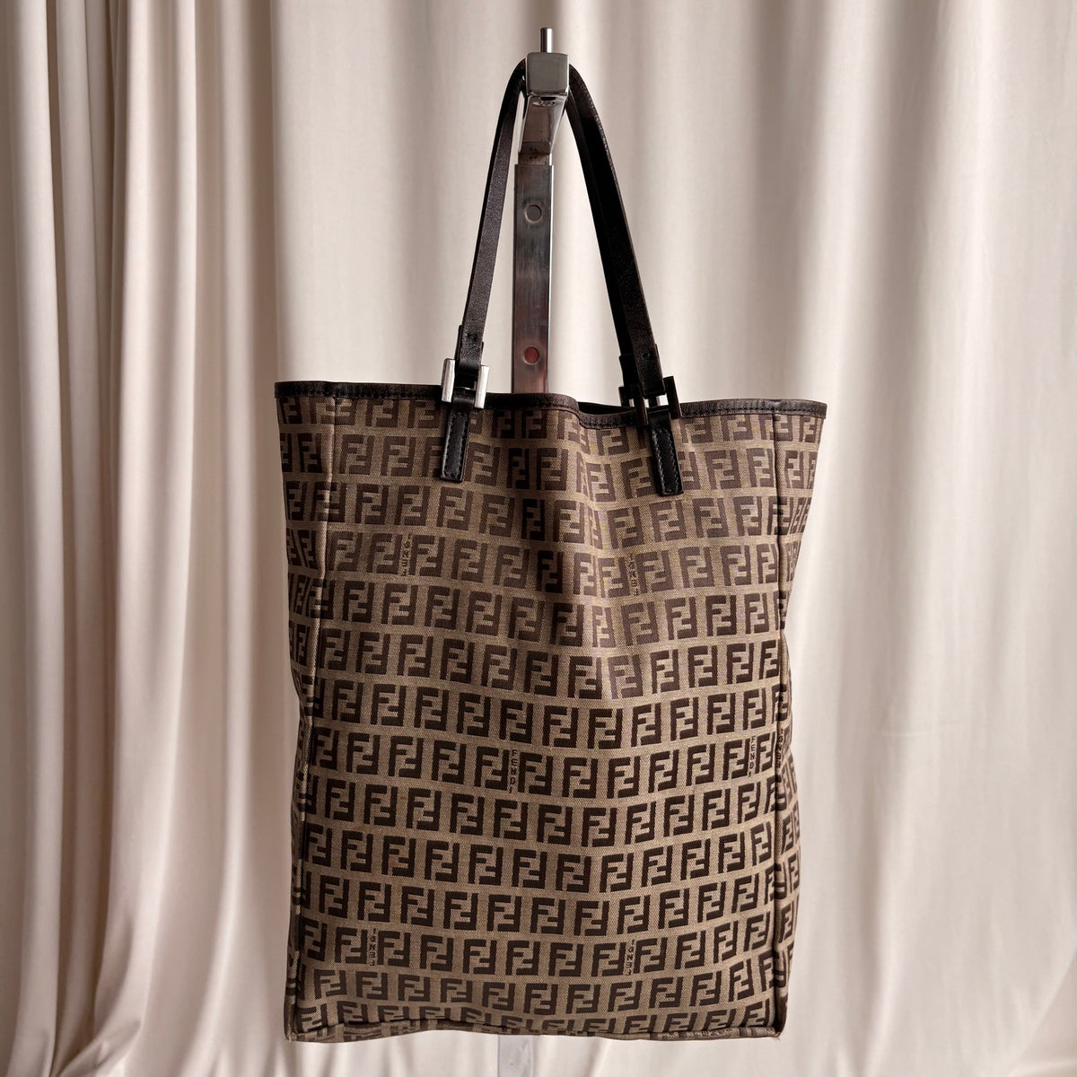 Vintage Fendi Zucchino Canvas Roll Tote w/ Baby Pouch - Tan & Brown