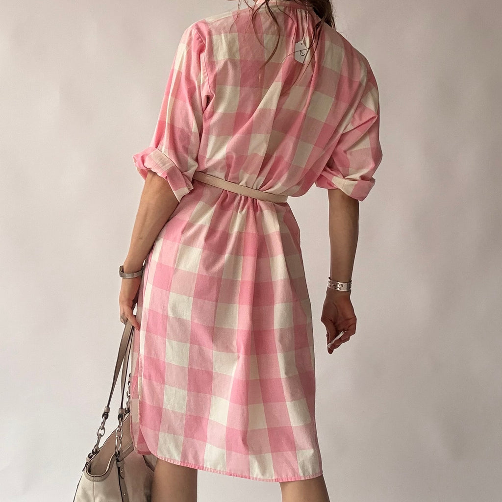 Vintage Michele Small Pink Buffalo Check Shirtdress w/ Pocket - Small