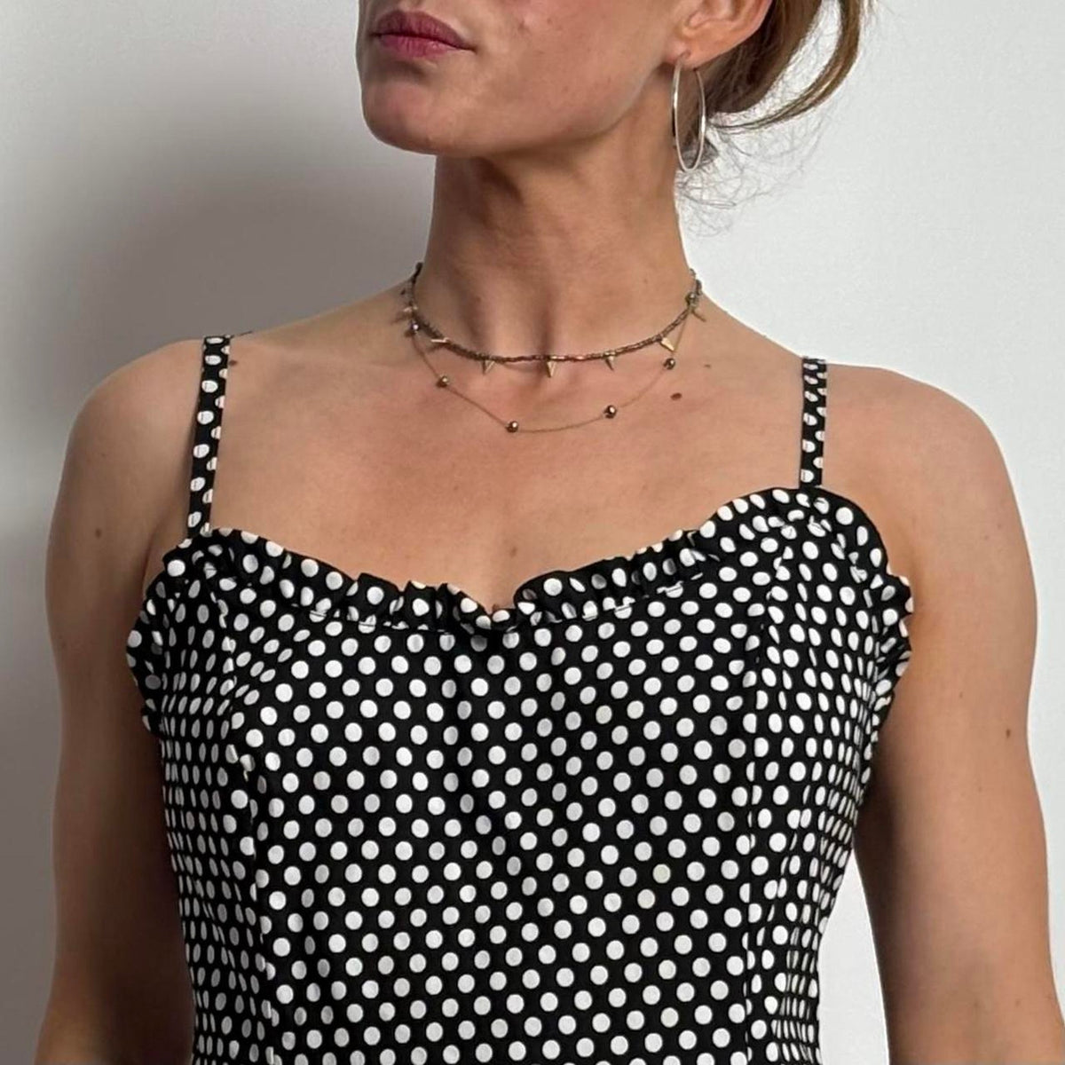 Betsey Johnson Black & White Polka Dot Midi Dress - Medium