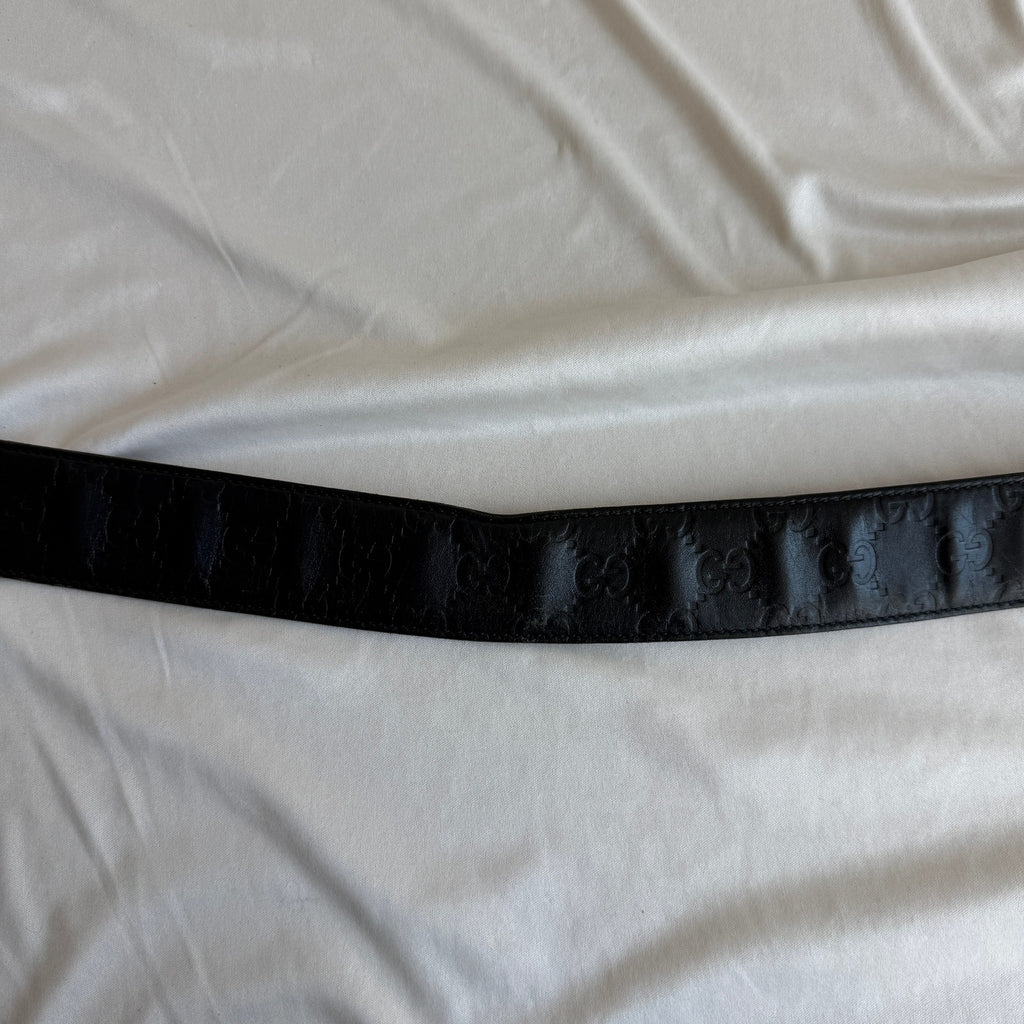 Gucci Guccissima Leather Belt - Black, Silver Interlocking G, Size 95cm