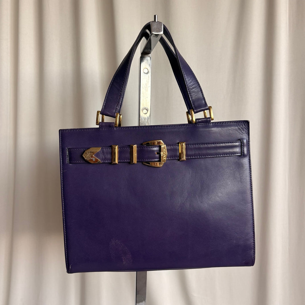 Vintage Gianni Versace Signature Buckle Purple Leather Handbag