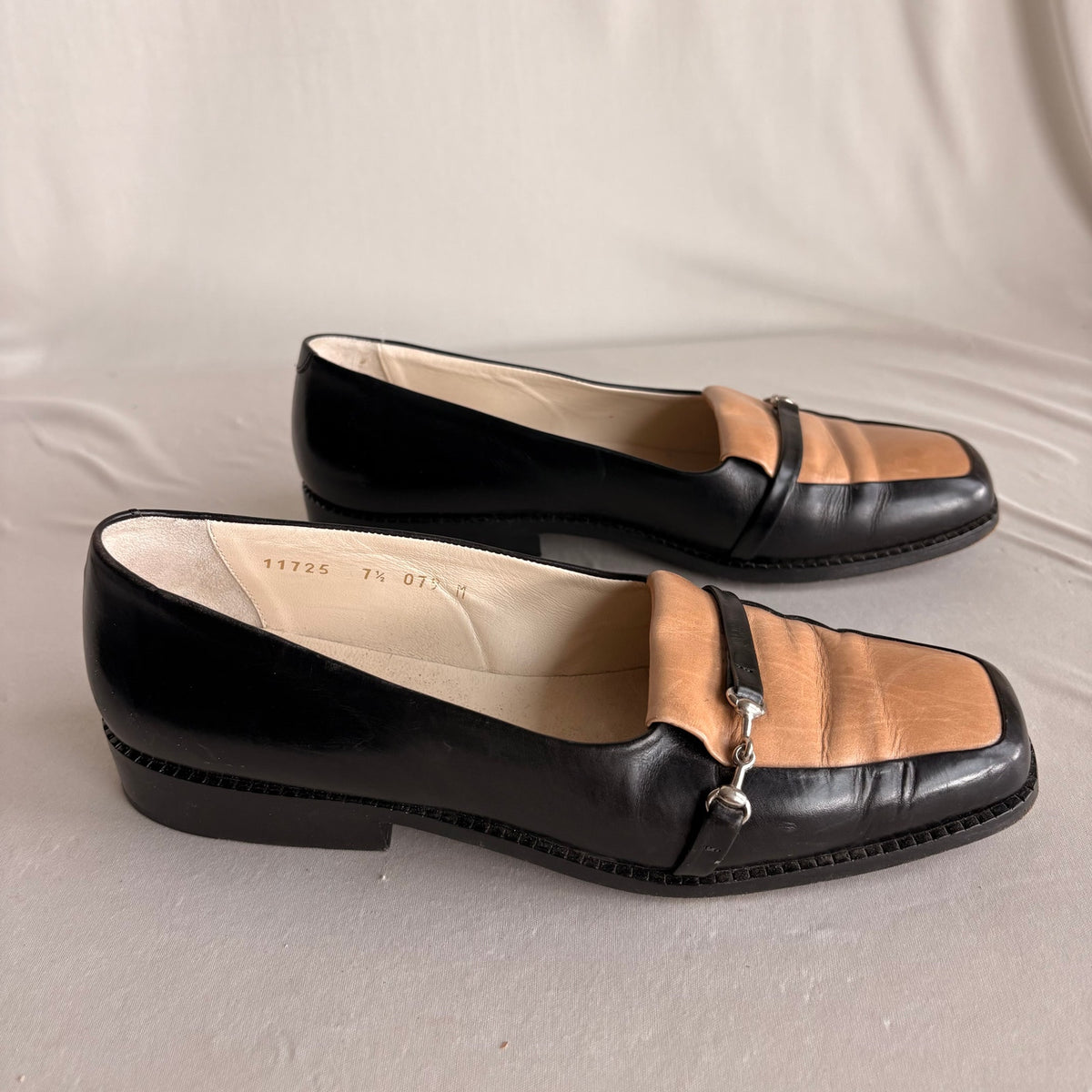 Vintage Joan & David Black & Tan Leather Loafers - Silver Horsebit Hardware