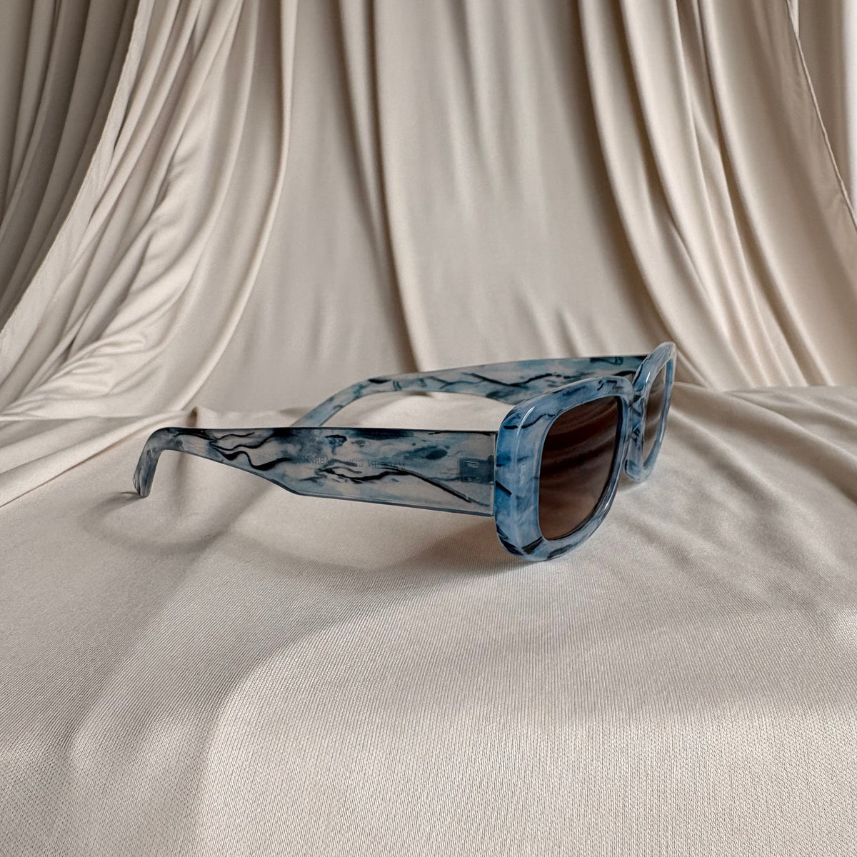 Blue Marbled Acetate Rectangular Sunglasses - Brown Lenses