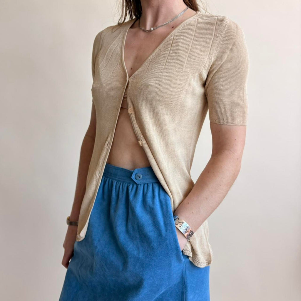 Caroline Little Knitwear Nude Tan Rayon Knit Top - Size Small