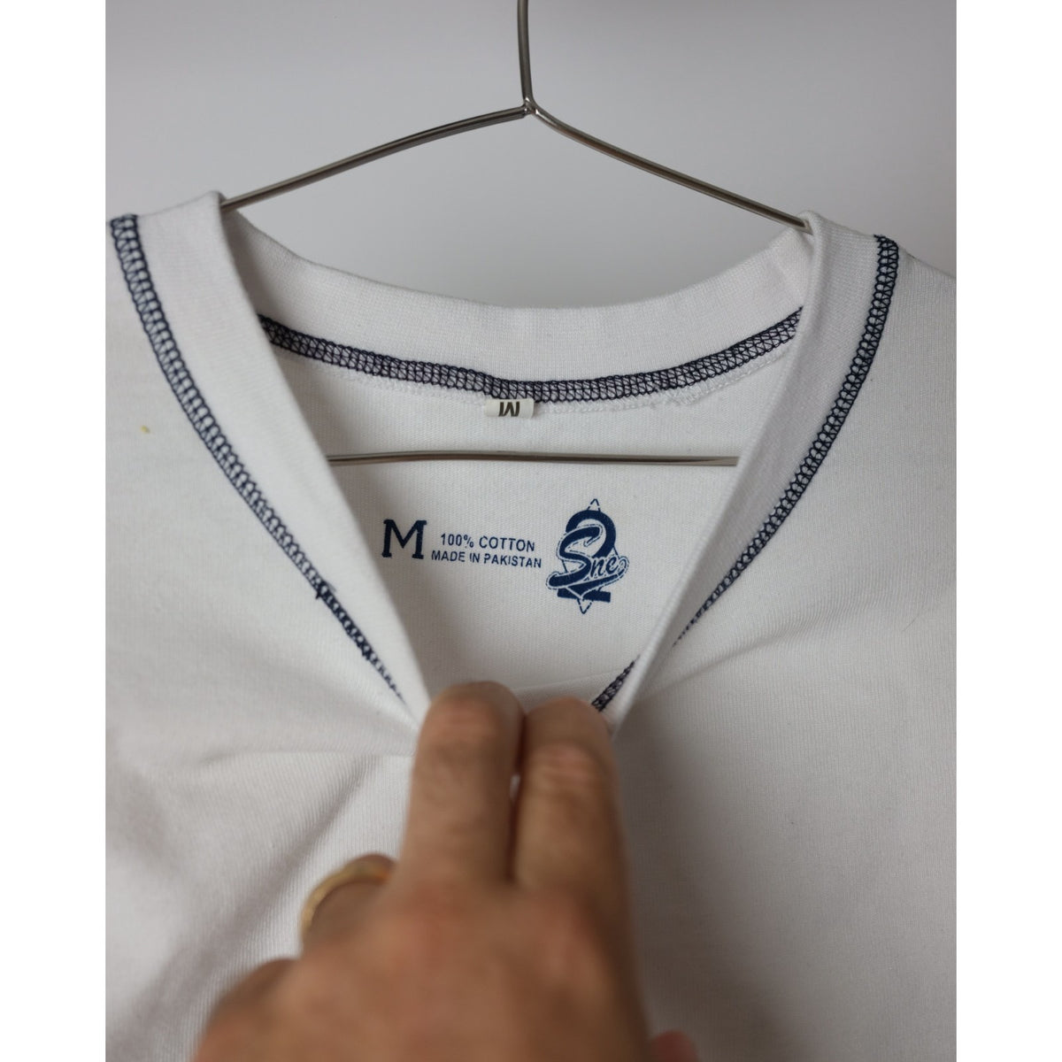 SNE - See No Evil #2 Tee Shirt, Mens Medium. White with Blue Threading -Baseball