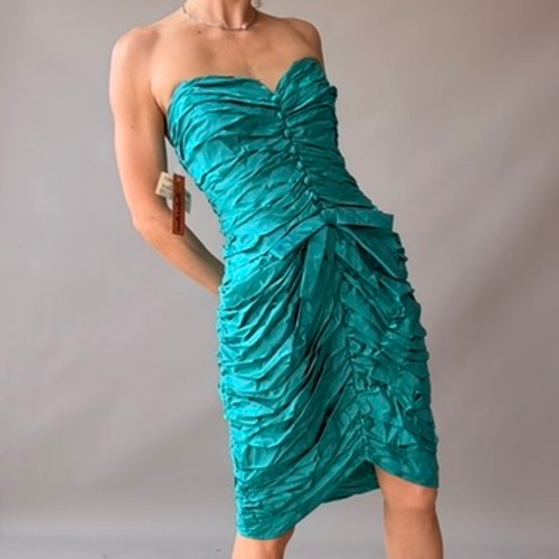 Joan Rain's Vintage 80s Teal Ruched Cocktail Dress - NWT