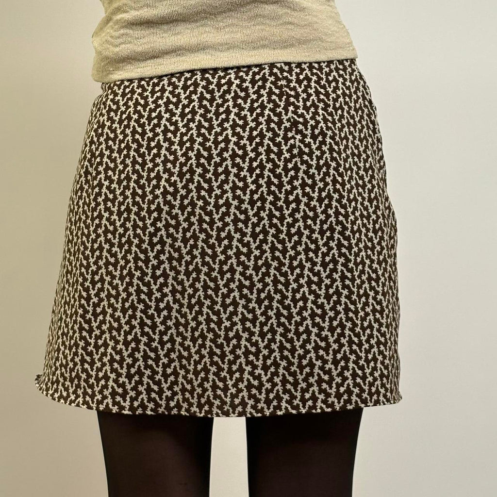 Cotton Candy Brown and White Floral Mini Skirt | M