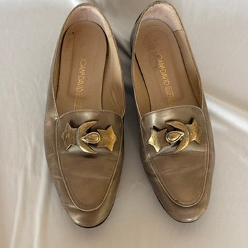 John David Metallic Gold Loafers - Moon & Star Hardware, Size 7.5, Italy