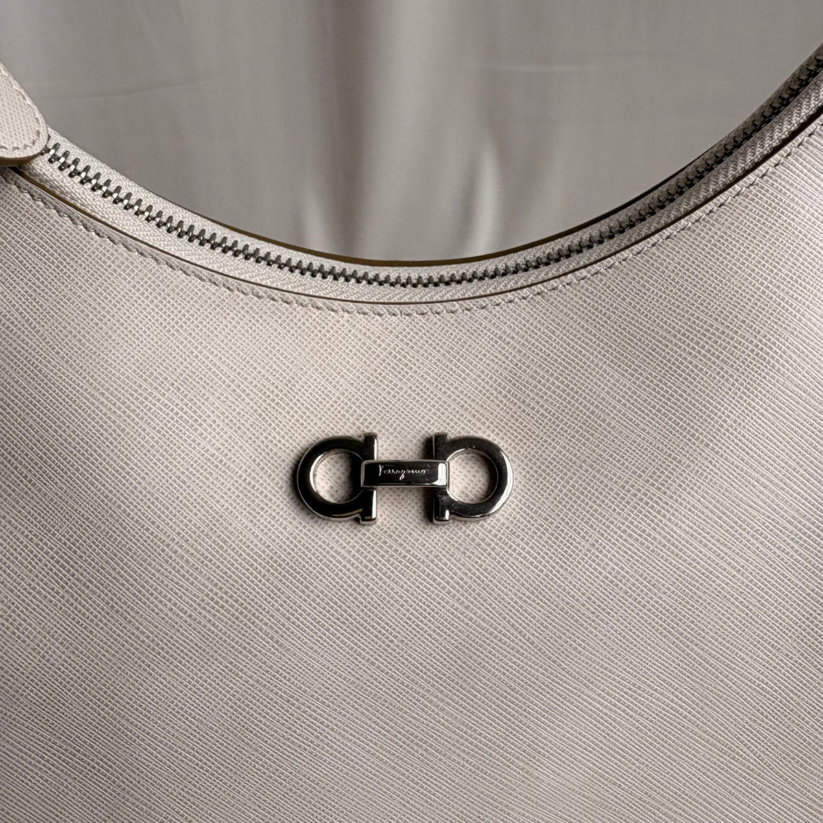 Ferragamo Gancini Romana Hobo Bag - White Saffiano Leather