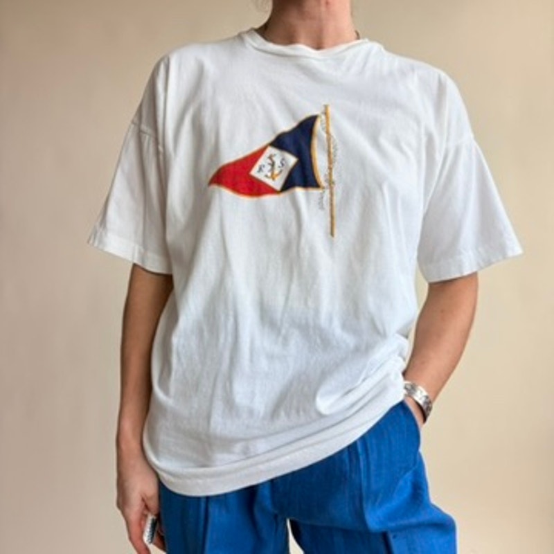 J.McLaughlin Nautical Flag T-Shirt - White, 100% Cotton, Made in Italy, (Fits Medium)
