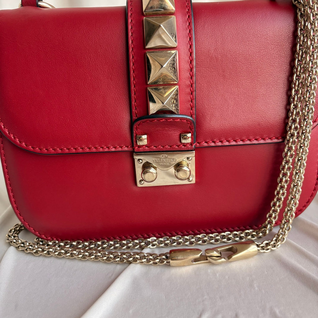 Valentino Garavani Glam Lock Rock Stud Red Shoulder Bag