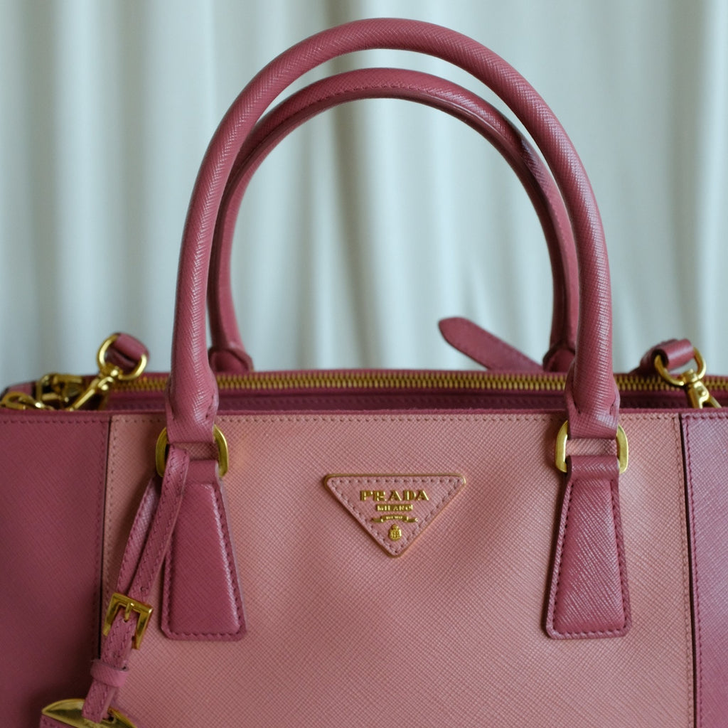 Authentic Prada Galleria Tote Saffiano Lux Leather Bi-Color Pink Double-Zip COA