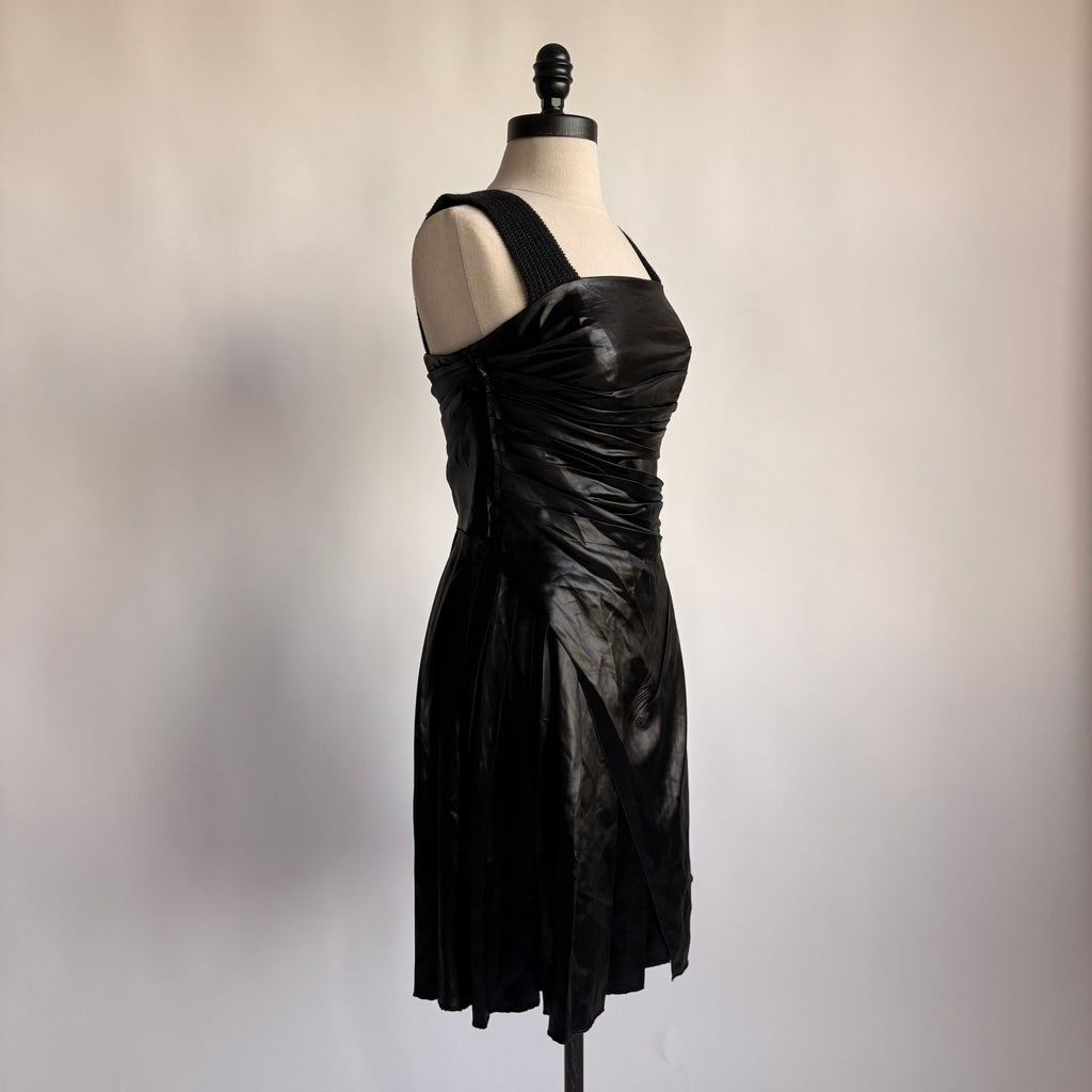 Prada Black Draped Tech Satin A-Line Cocktail Dress - SS 2006