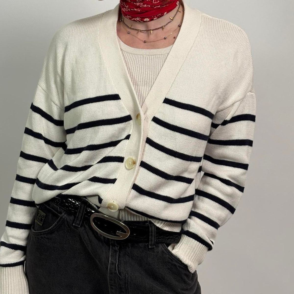 The Loft Navy & White Striped Cardigan | Classic Cotton