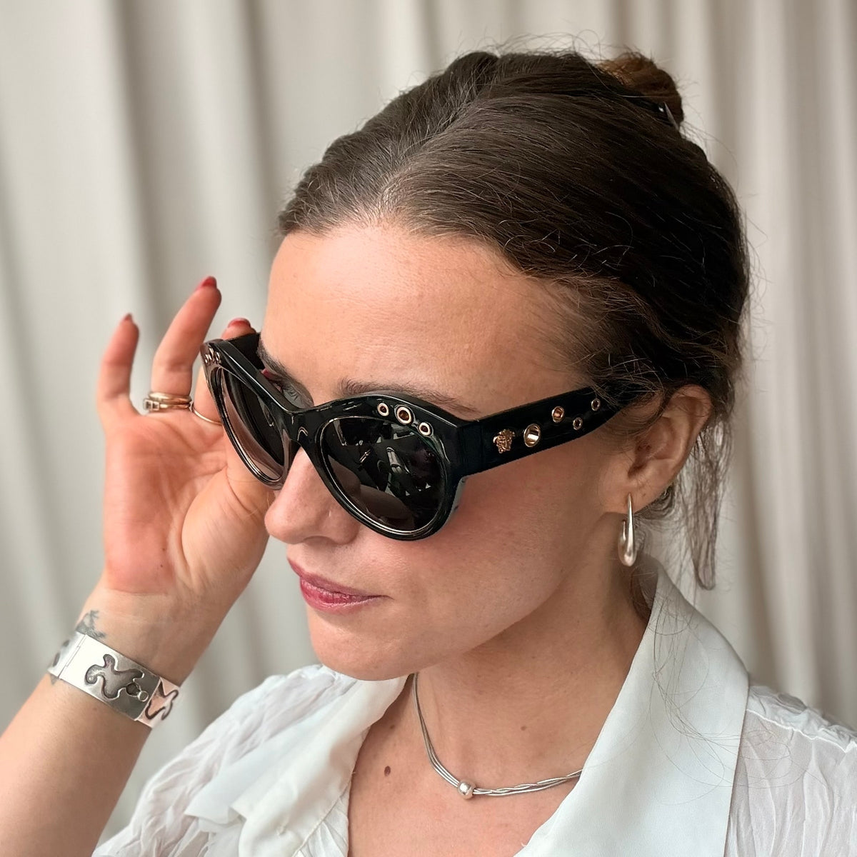 Versace Rock Ring Cat-Eye Sunglasses - VE4320, Black, Brand New