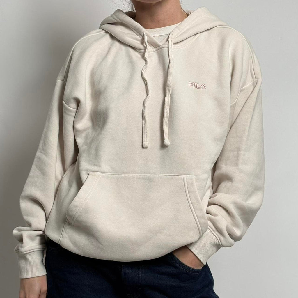 Cream FILA Hoodie | Pink Logo | Cozy Large
