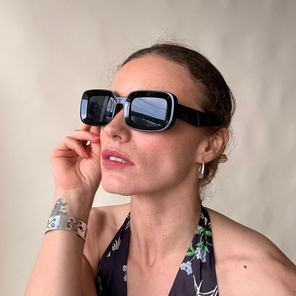 Chunky Black Rectangular Sunglasses - Rounded, UV400