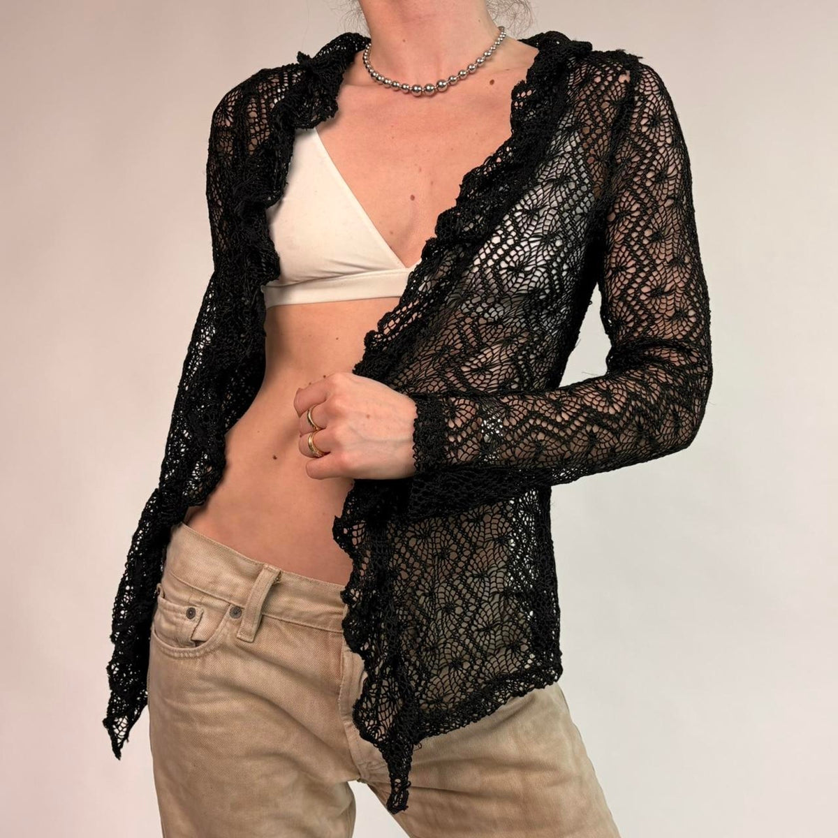Vintage Baranda Black Crochet Cardigan - Size Medium
